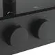 Schwarze Steueroberfläche mit zwei runden Reglern und Symbolen für eine Duscharmatur, hergestellt von Ideal Standard.